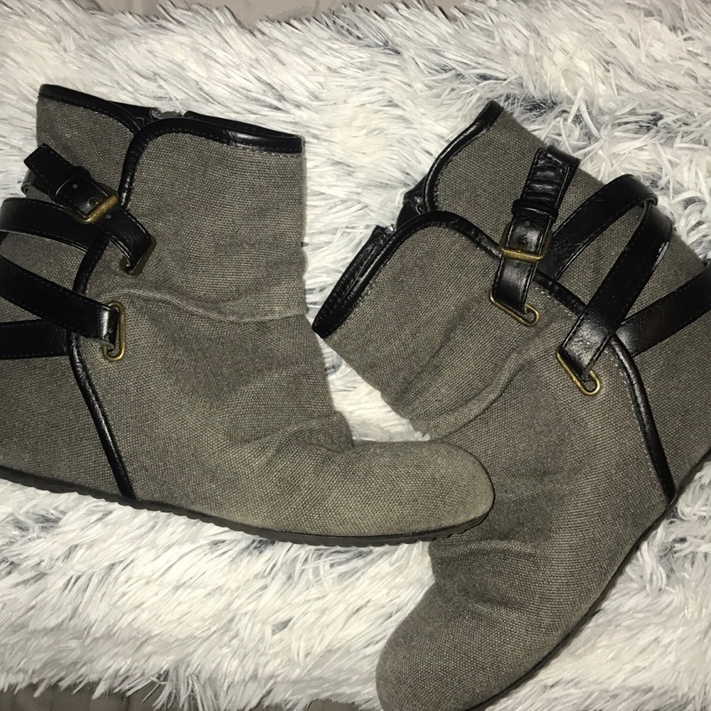 Gray strappy booties